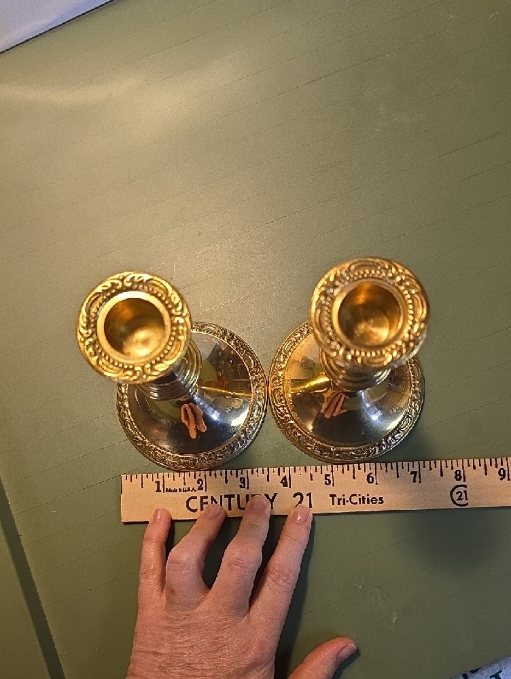 Brass Decorative Candlestick Pair - Made In India 6.5" - Picture 3 of 5